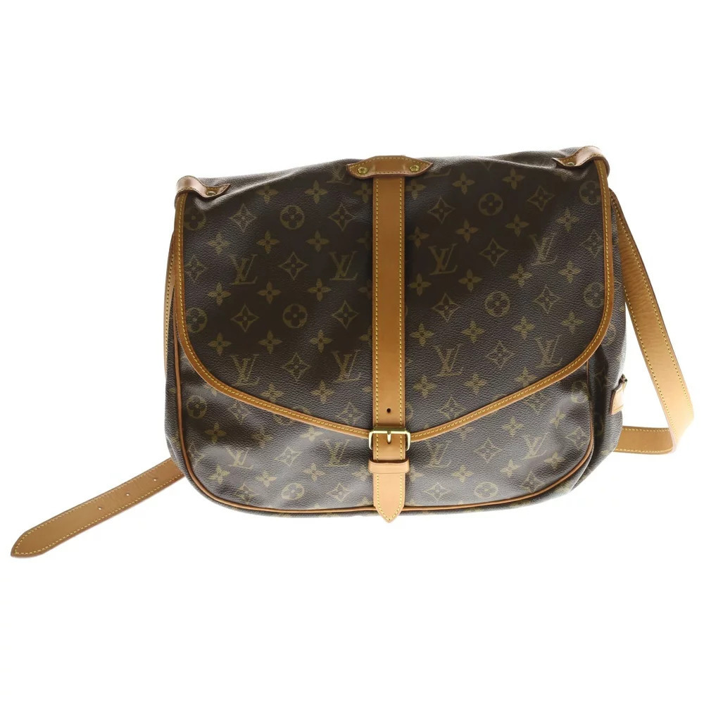 LOUIS VUITTON Monogram Saumur Shoulder Bag Brown Leather